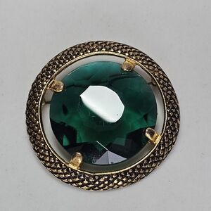 Large Glass Green and Gold Brooch